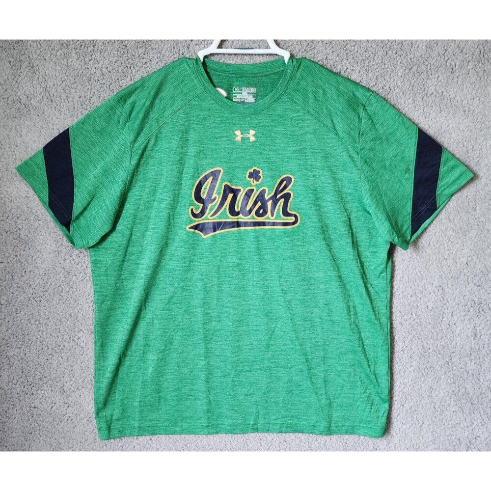 Under Armour Notre Dame Irish Green T-Shirt Heat Gear Loose T Shirt Size 2XL